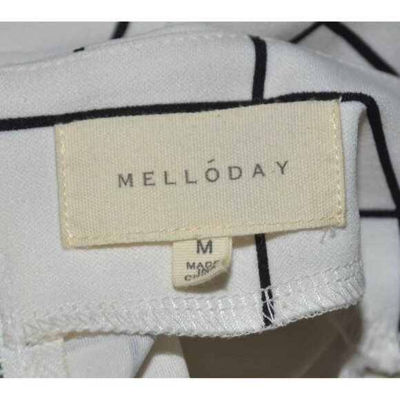 Melloday White 3/4 Sleeve High Neckline Blouse M Grid Window Pane Pattern Career - Picture 8 of 10